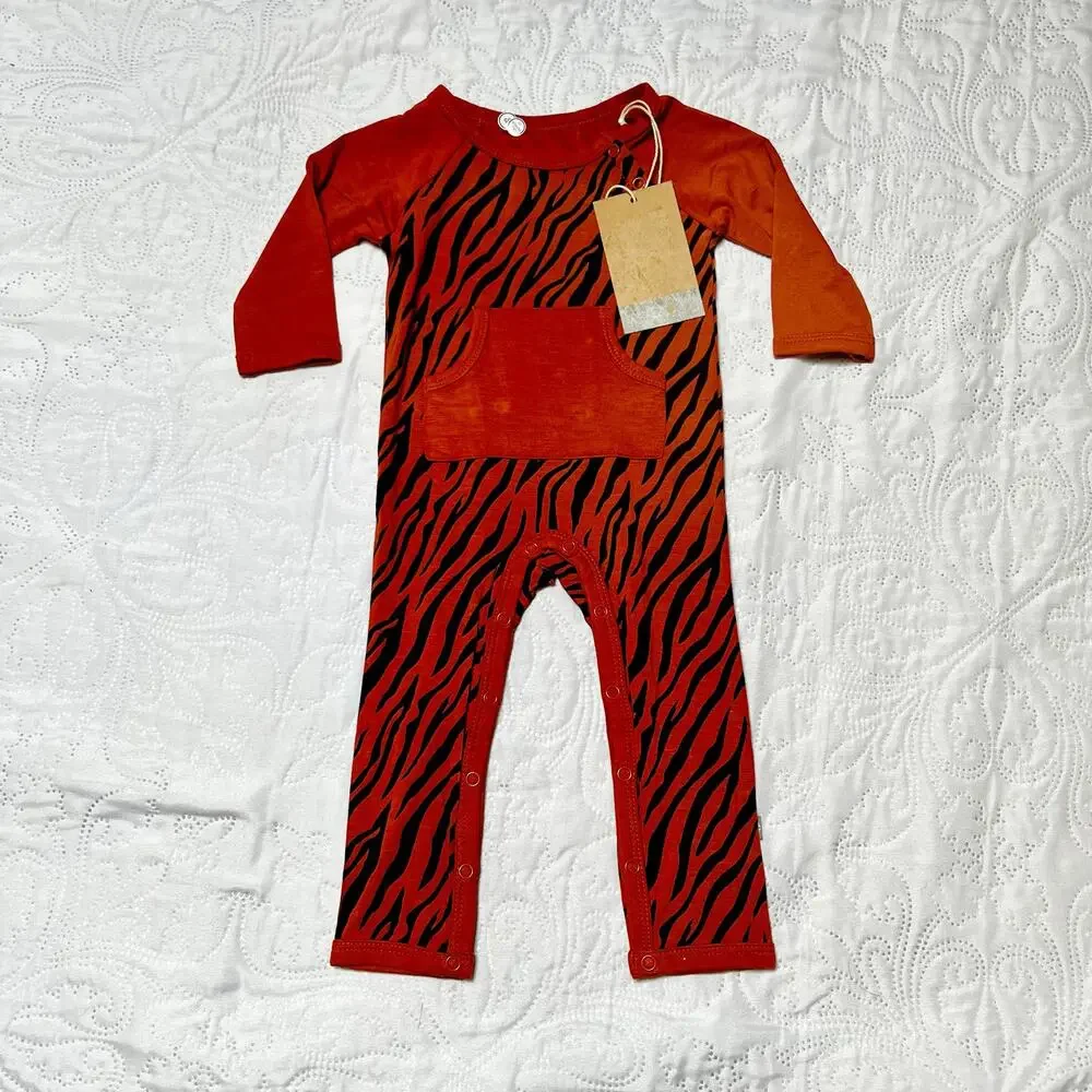 NWT Kyte Tiger Bamboo Longall Romper Size 3-6m